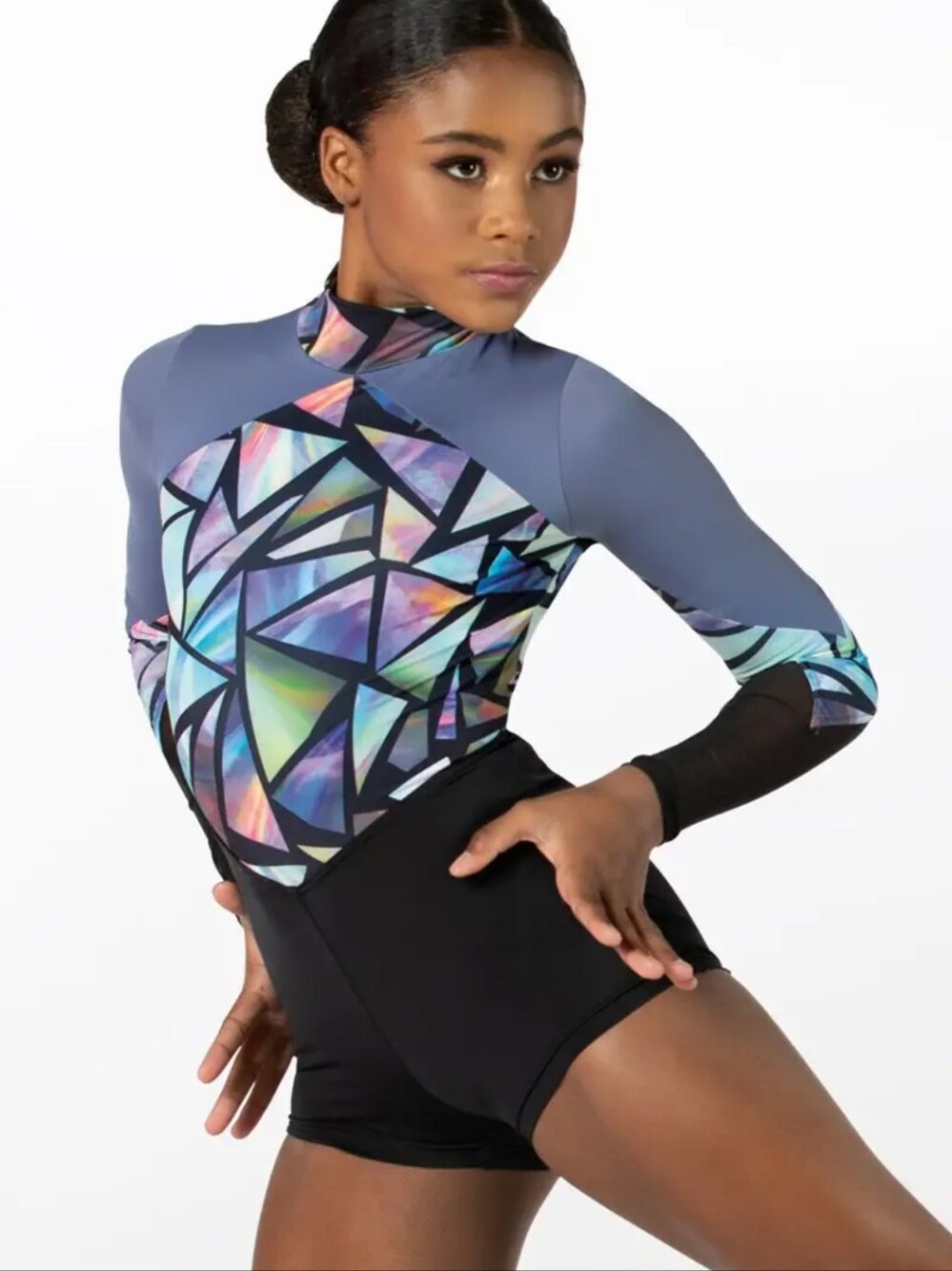 Weissman Girls XL Broken Glass Long Sleeve Mesh Biketard Dance Costume